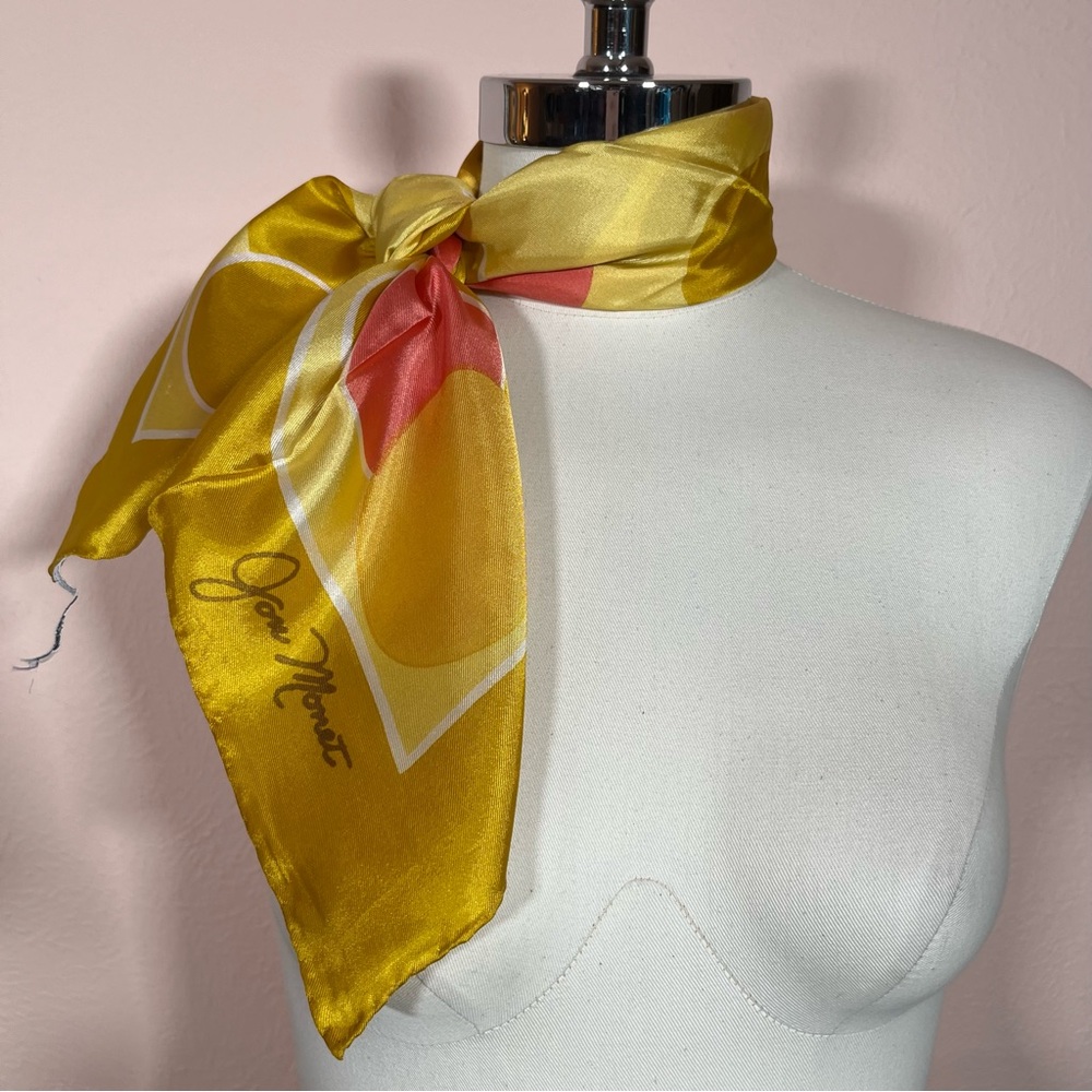 Jon Monet Vintage 1940 art deco polka dot Yellow pink mod Made in Italy Scarf - Picture 6 of 17